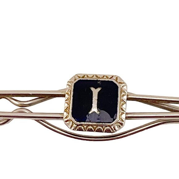 Initial I Tie Clip Blue Enamel Silver Tone Tie Clip Vintage - Picture 3 of 8